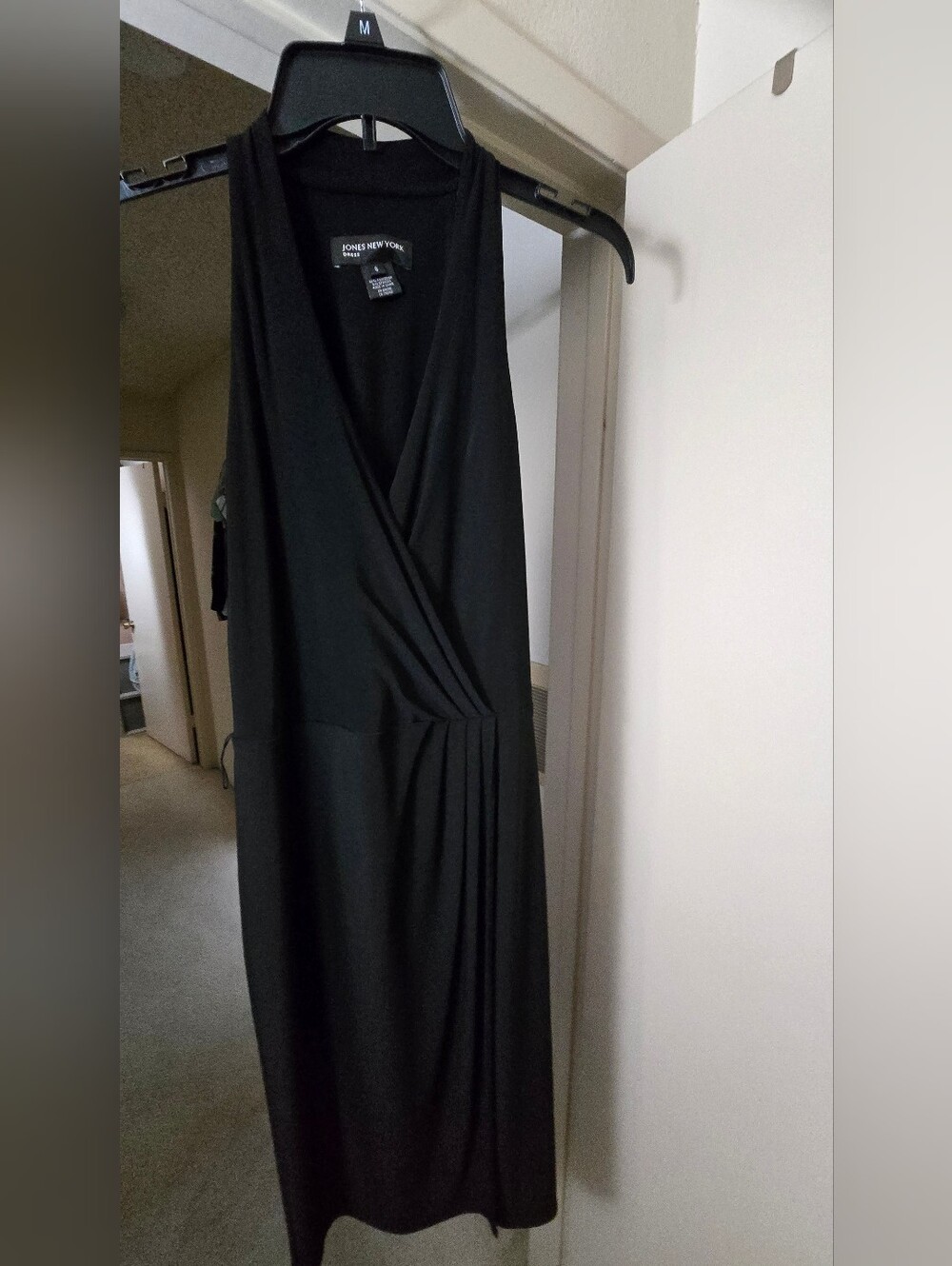 Jones New York Black One-Shoulder Faux-Wrap Midi Dress
